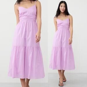 New $160 BANANA REPUBLIC Strappy Voile Midi Tiered Dress Pink Cocktail Wedding